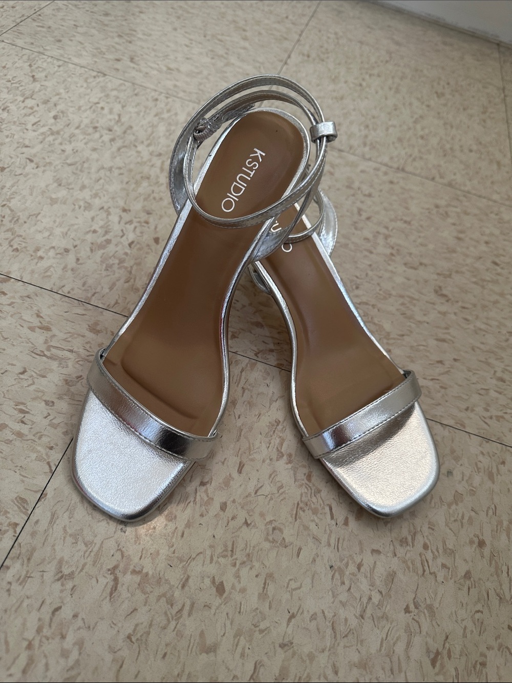 Studio Silver Metallic Ankle-Strap Heels
